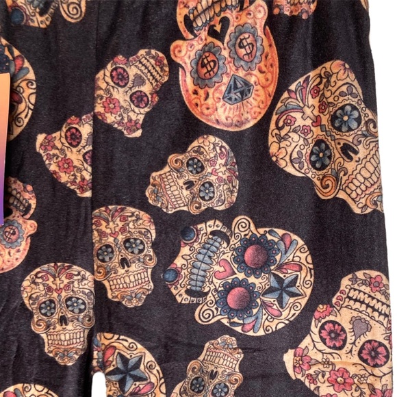 Faux Fur Lined S/M Skeleton Sugar Skull Skinny Leggings Thermal Slim Brushed - Picture 5 of 5